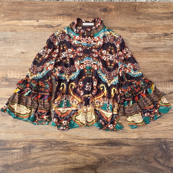 Alice + Olivia Liberty Printed Ruffled Sleeve Blouse Size P / XS - Picture 3 of 10